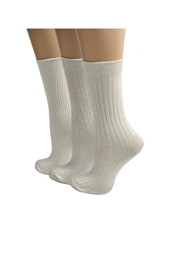 Opa! Women's Thin Cotton Crew Socks, Casual Cute Knitted Tube Socks, 3 pairs (Ivory White)