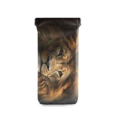 FLildon Wild Lion Eyeglasses Pouch Squeeze Top Sunglasses Case Soft PU Leather Eyeglass Bag for Men Women