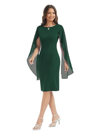 Image of HELYO Women's Chiffon Cloak Sleeve Mini Cape Dress V-Back Semi-Formal Elegant Bodycon Wedding Guest Evening Cocktail Dresses