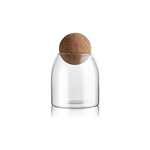 MOLFUJ 550ML/18Oz Clear Glass Storage Container with Ball Cork Top for Kitchen Counter, Unique Design Decorative Cylinder Food Organization Canister Jar with Air Tight Wood Cork Lid for Pantry Cover