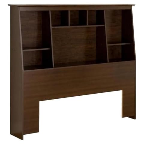 Atlin Designs Slant Back Full Queen Size Wood Bookcase Bed Headboard and Cabinet Storage in Espresso Cover