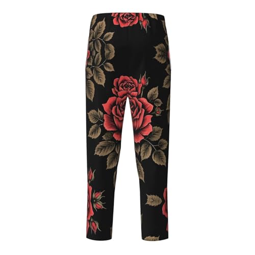 Pajama Pants Pajama Bottoms with Elastic Waistband Sleepwear Lounge PantsRetro Rose Flowers2