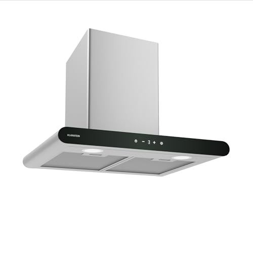 Klarstein CurveVent Dunstabzugshaube - 60 cm Wandhaube, 700 m³/h Luftstrom, A+ Energieeffizienz, Touch-Bedienung, LED-Beleuchtung, 56 dB, Schwarz, Abluft und Kohlefilter