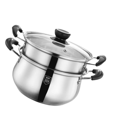 DECOMELODY Olla Vaporera De Acero Inoxidable 20 Cm Doble Asa Set De Cocina Utensilio Para Cocinar Al Vapor Cesta Vapor Compatible Hogar y Alimentos