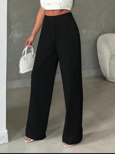 Image of Toochki Trousers for Woman Pants Women's Formal Office Korean | Black Track Pant | Straight | Cotton Spandex Stretchable Trouser | High-Waisted Bottom Wear
