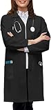 NY Threads Professional White Lab Coat for Women, Long Sleeve Medical Coat 1 Pack, Small, Black