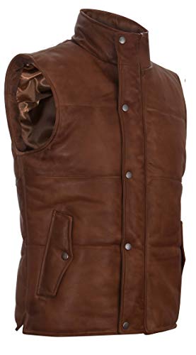 Men's Tan Leather Puffer Padded Vest Waistcoat2