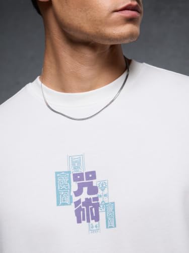Image of The Souled Store Jujutsu Kaisen: Satoru Gojo Men and Boys Short Sleeves Round Neck Purple Graphic Printed Cotton Oversized Drop Shoulder Anime Streetwear Casual T-Shirts