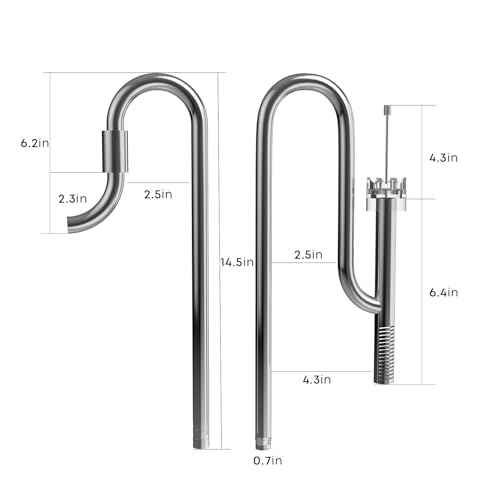 Image of FZONE Aquarium Stainless Steel Skimmer Lily Pipes Inflow and Outflow with Spin Skimmer and Adjustable Rod for Aquarium Filter 5 /8''(16 /22mm) Tubing