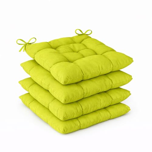 Meteorwi Home – Pack de 4 Cojines para Silla – 45 x 45 x 5 cm, con Cintas de Sujeción y Relleno Firme, Uso Interior y Exterior. (Verde, Pack 4-45x45x5cm)