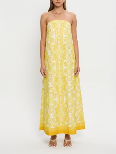 Image of Women Floral Print Maxi Tube Dress Strapless Flowy Long Bandeau Dress Y2K Open Back Sundress Summer Beachwear