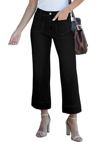 luvamia Wide Leg Jeans for Women Trendy High Waisted Flare Jeans Cropped Denim Pants Stretchy Baggy with Patch Pockets Womens Pants Trendy Ladies Pants Pink Slacks for Women Pink Clothing Size 22