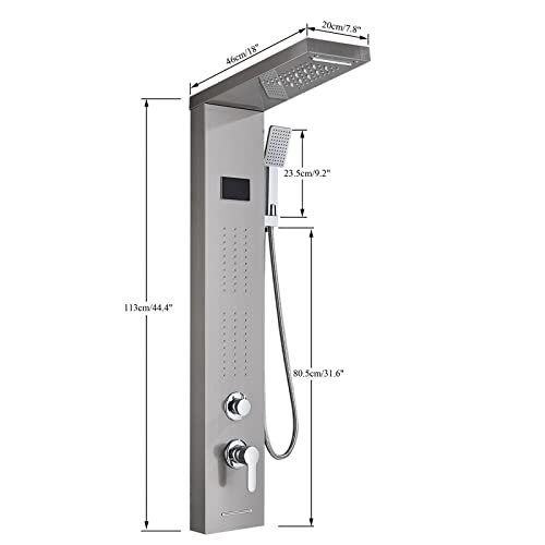 Columna de Ducha de Acero Inoxidable con Panel LED, Sistema Antilluvia y Masaje, Acabado Mate, para Montaje en Pared miniatura 3