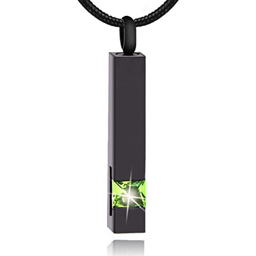 LYFML Crystal Cremation Jewelry Urn Cube Memorial Ashes Necklace Pendant Keepsake, Black Birthstone Series