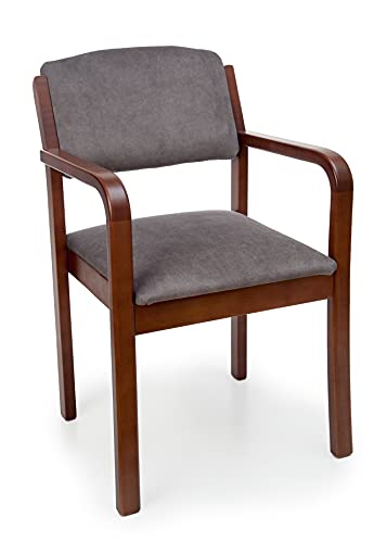 ECO SILLA Y DESCANSO Silla Modelo Priego, con Brazos de Madera (Alto 88 CM x Fondo 60 CM x Ancho 54 CM), Comedor y salita, Dos Pintados y tapizados (Nogal/Tapizado Gris, Priego)