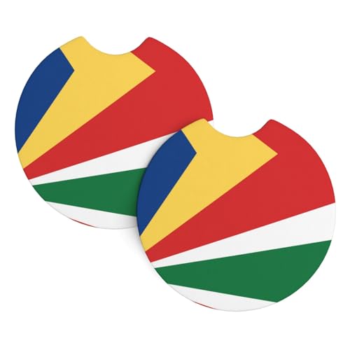Lot de 2 sous-verres imprimés drapeau des Seychelles pour voiture, décoration d'intérieur, protection de table, 6,9 cm de diamètre