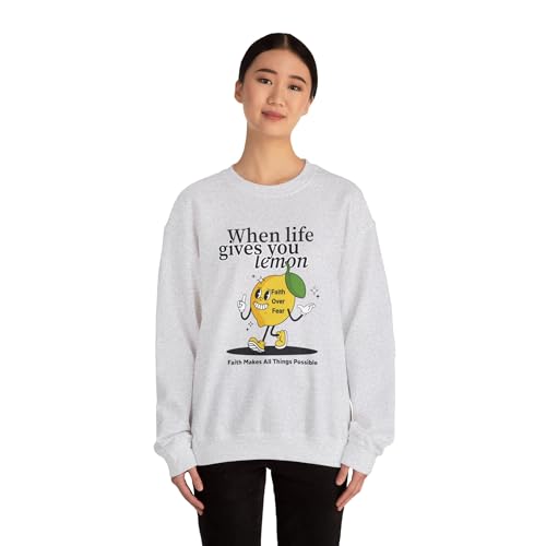 Christian Sweatshirt Faith Over Fear Pullover | Inspirational Lemon Graphic Crewneck | Positive Bible Quote For Gift4
