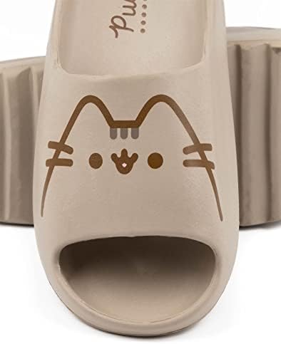 Pusheen Girls Sliders | Kids Brown Moulded Ridge Bottom Sandals | Cartoon Cat Beachwear Summer Pool Shoes | Slip-on Footwear | Image 6