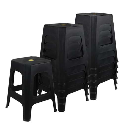 Fabnati 12 Pack Square Plastic Backless Stools, 18.58' High Stools for Classroom, Black