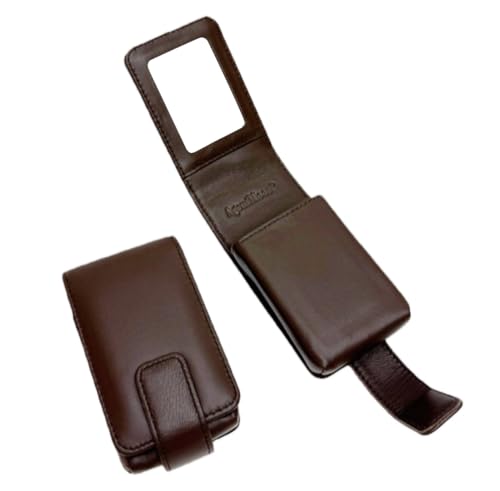 Leather Lipstick Pouch with Mirror and Magnetic Hidden Clasp.(Dark Coffee)