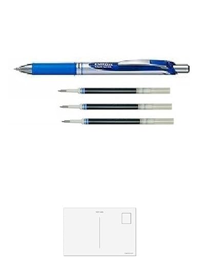 ぺんてる ノック式エナージェル 0.7mm シルバー軸 青 BL77-C 【替芯 3本付き】+ 画材屋ドットコム ポストカードA
