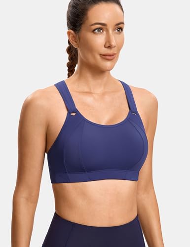 Image of SYROKAN Women's Sports Bra Front Adjustable Padded | High Impact, Racerback, Wireless, Plus Size, Full Coverage, Running Bra