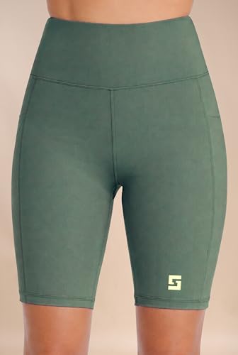 Image of High Waist Sports Activewear Shorts for Women and Girls Ideal for Gym and Yoga or Cycling with Side Pocket, Stretchable, Flexible, Slim Fit