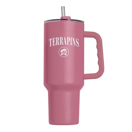 Image of Logo Brands NCAA Maryland Terrapins Berry 40 oz Tumbler with Handle - Stylish Everyday Use Powder Coated-Stainless Steel with Straw- Keeps Cold For Hours