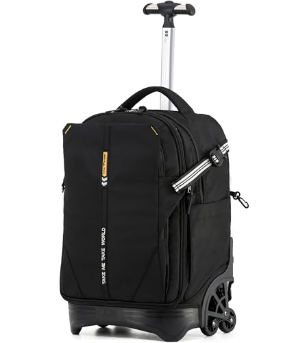 NEW TILAMI 18 Inch Expandable Rolling Backpack with 6-Wheel Stair Climbing Waterproof Wheeled School Bag with 15.6 Laptop Sleeve for Boys Girls Carry-on Luggage 98cm Dual-Height Handle - Black