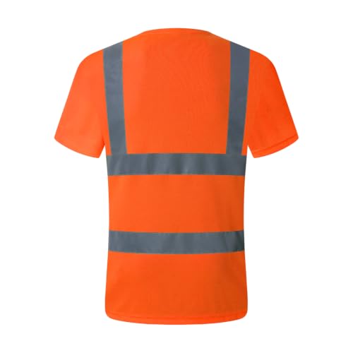Image of High Visibility Reflective Safety Shirts for Men Women Hi Vis Viz Protective Safety Workwear T Shirt with Pockets for Construction Meet ANSI Class 2(ST190-Orange-M)