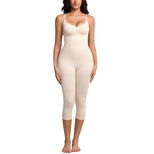 Image of Tummy Control Bodysuits Full Body Suit Shapewear One Piece Capri Jumpsuits for Women