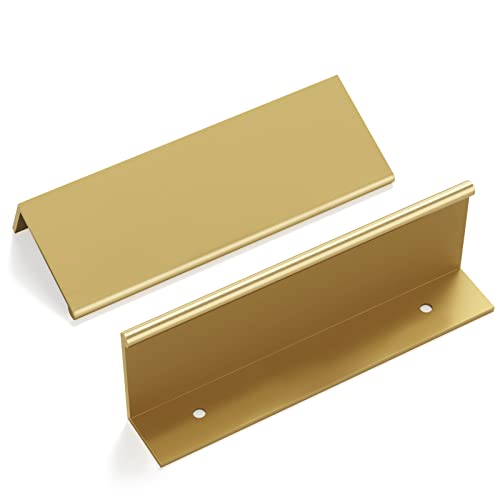 Image of goldenwarm 5 Pack Gold Finger Edge Pulls Drawer Finger Pulls Champagne Gold Kitchen Hardware Handles Bedroom Dresser Drawers,5in Hole Center
