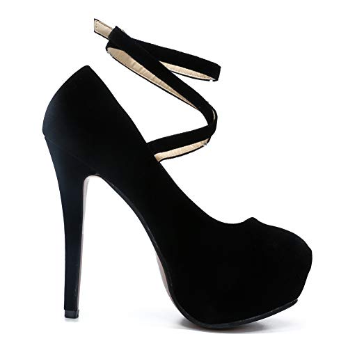 Fereshte Women's Ankle Strap Platform High Heels Party Dress Pumps Shoes Beige/Black 44-270Mm - Us 10.5 #TOP4