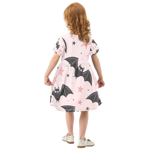 GAIREG Girls Short Sleeve Dress Bats Stars Pink Toddler Sundress Quick Dry Kids Casual Summer Dress, 2T3