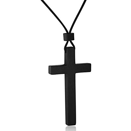 Pendentif croix en bois d'ébène naturel pour rétroviseur de voiture
