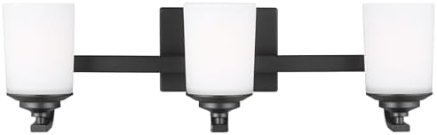 Generation Lighting 3-Light Kemal Traditional Bath Fixture Wall Lamp Midnight Black 4430703-112, Bathroom Light Fixture for Home Décor, Wall Sconce Vanity Light Fixture and Bathroom Accessory