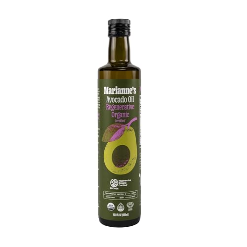 Marianne’s Regenerative Organic Certified Avocado Oil: 100% Pure Organic Avocado Oil for Cooking, Frying, Sautéing & Baking, Neutral Flavor, High-HeatPerformance Up to 500°F, Clean Label Project Purity Award