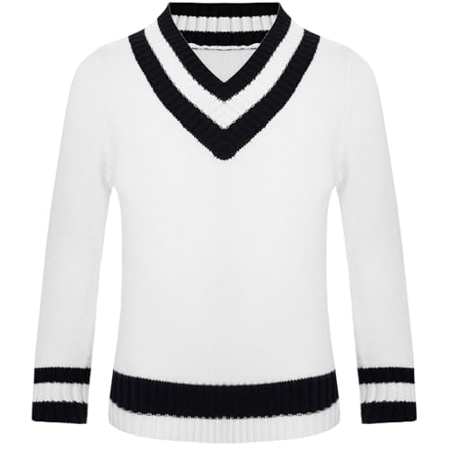 FEESHOW Kids Boys Girls School Uniform Sweater V Neck Pullover Sweater Striped Vest Long Sleeve Knitted Jumper