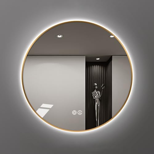 Espejo Pared Redondo Baño，Espejo De Baño Con Interruptor Táctil Y Función Antivaho, Espejo Baño LED Con Interruptor Táctil, Regulable,Luz Regulable En 3 Colores, 50x50cm , 60x60cm , 70x70cm(70x70cm)