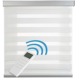 Estores Inteligentes Estor Motorizado Noche y Día AluBox, Estor Enrollable Premium con Motor y Mando. Estores Motorizados Automáticos con batería, Acabados Aluminio,Máxima Calidad, Tejido Gasa STORESDECO| Blanco,160x250cm