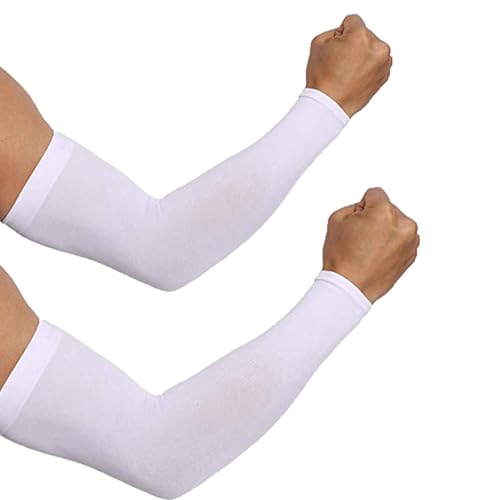 Ksnnrsng Manicotto Braccio UV Protezione Manicotti di Ghiaccio Raffreddamento moderato Sport Ciclismo pallavolo all'aperto Guidare protettivi Coprire Il Tatuaggio per Donna Uomo (2 Paio Bianchi)