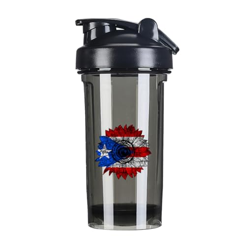 Vintage Sunflower Porto Rico Flag 18 Ounce Shaker Bottle Drink Mixer Leak-proof Pre Workout Protein Shakes Meal Replacement Shakes Bottles 500ML/18 Oz Black