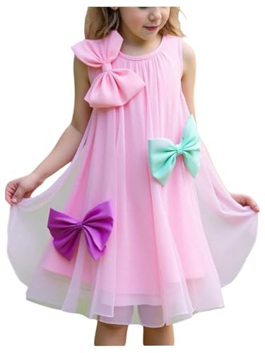 GORGLITTER Girl's Bow Dress Summer Ruffle Mesh Sheer Dress Cute Crewneck Sleeveless Princess Dresses 2025