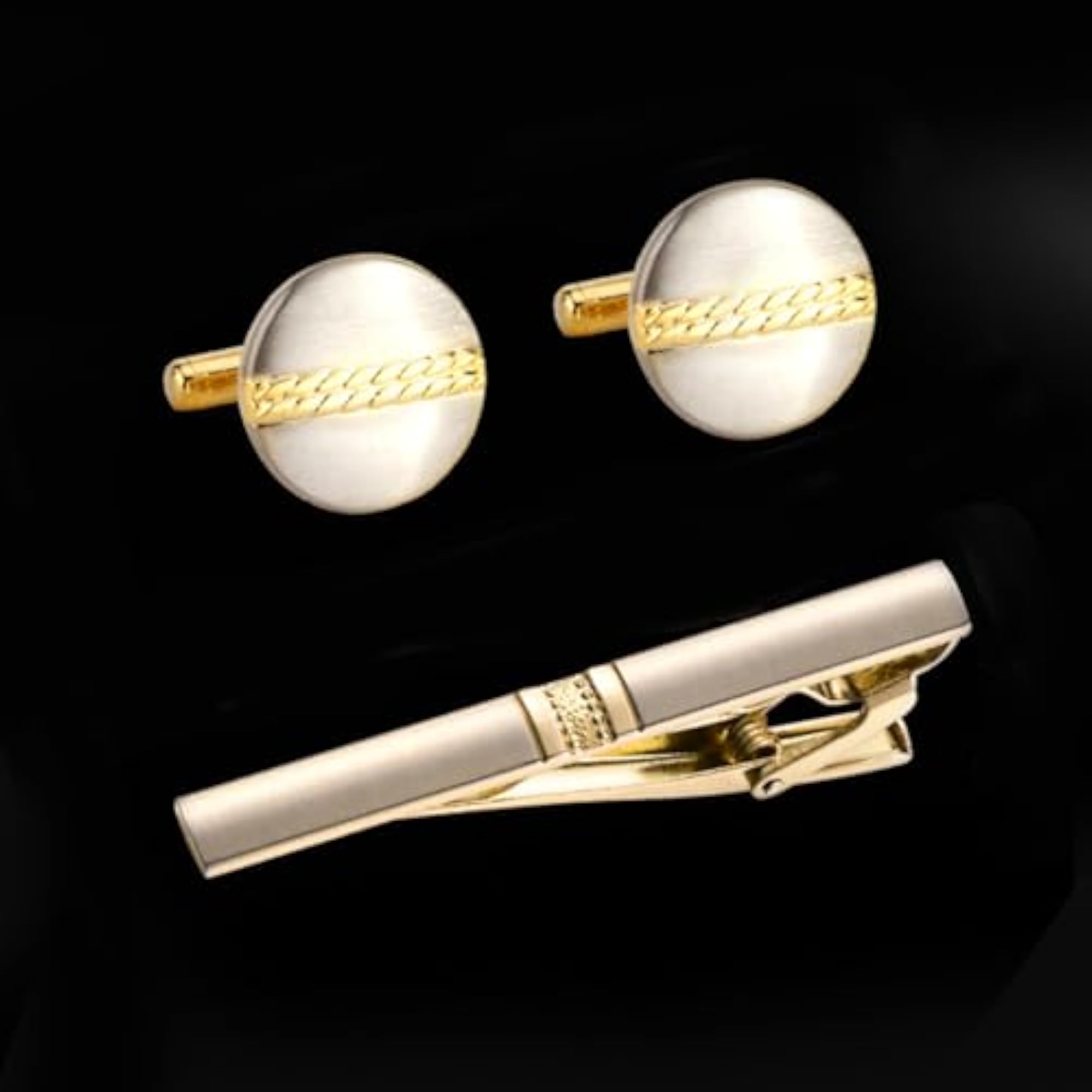 Men's Gold Plated Stylish Tie Pin & Cufflinks Set, Formal Gift