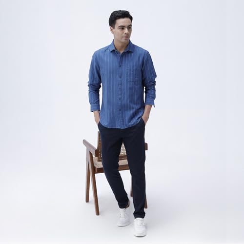 Image of BASICS Cotton-Linen Blended Men's Shirt | Slim Fit | Everyday Smart Casual Wear | Full Sleeve