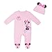 Disney Girl's Minnie Mouse Smile Footed Coverall Bodysuit Onesie with Hat Set, Pink, 6-9 Months