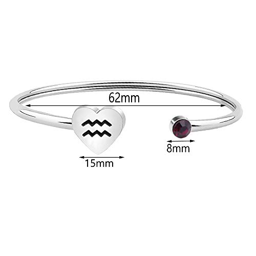 Image of Zodiac Birthstone Bracelet Jewelry Open Cuff Bracelet with Birthstone Birthday Gift for Her (Aquarius)