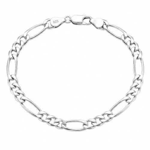 Image of TRUESILVER ACPL 925 Sterling Silver BIS Hallmarked Italian Figaro-Chain Bracelet for Men