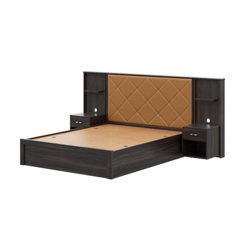 Image of Wakefit Bed | 3 Yr Warranty | Bed Queen Size, Storage Box & Camel Fabric Cushioned Upholstery Headboard, Density:680-750kg /m, Termite & Borer Resistant, Fits Mattresses Up to 8 inches(Noctis78x60-WM)