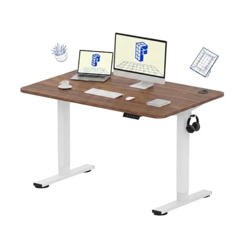 Image of SE1 / Flexi Spot EN1 Electric Standing Desk | Anti-Collision Detection | 5Y Warranty | Ergo Height Adjustable Sit Stand Table for Home Office with 80kg Load, 2 Hooks (White-Walnut, 120x75CM)